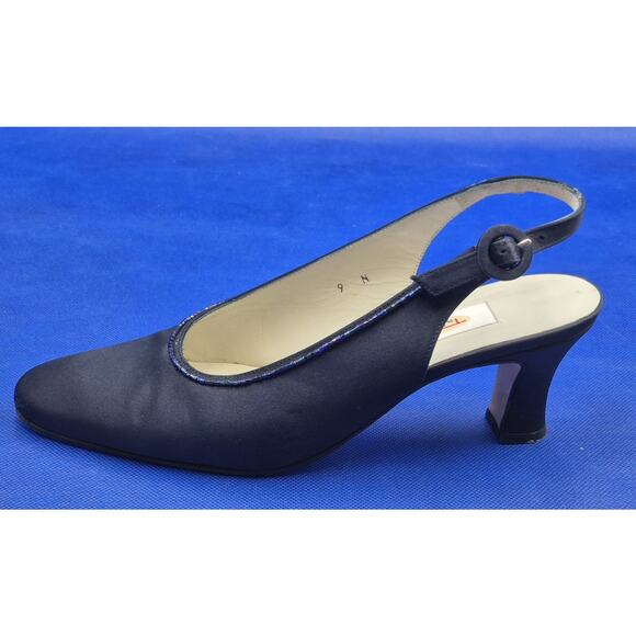 Talbots Black Leather Slingback Pumps 2.5" Kitten Heels Sparkly Accents Size 9N - Picture 6 of 10